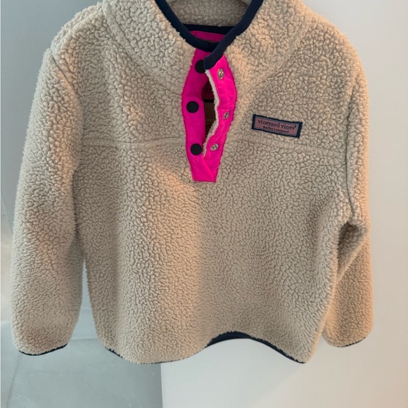 Vineyard Vines Cream Fleece with Pink Trim - Picture 1 of 5